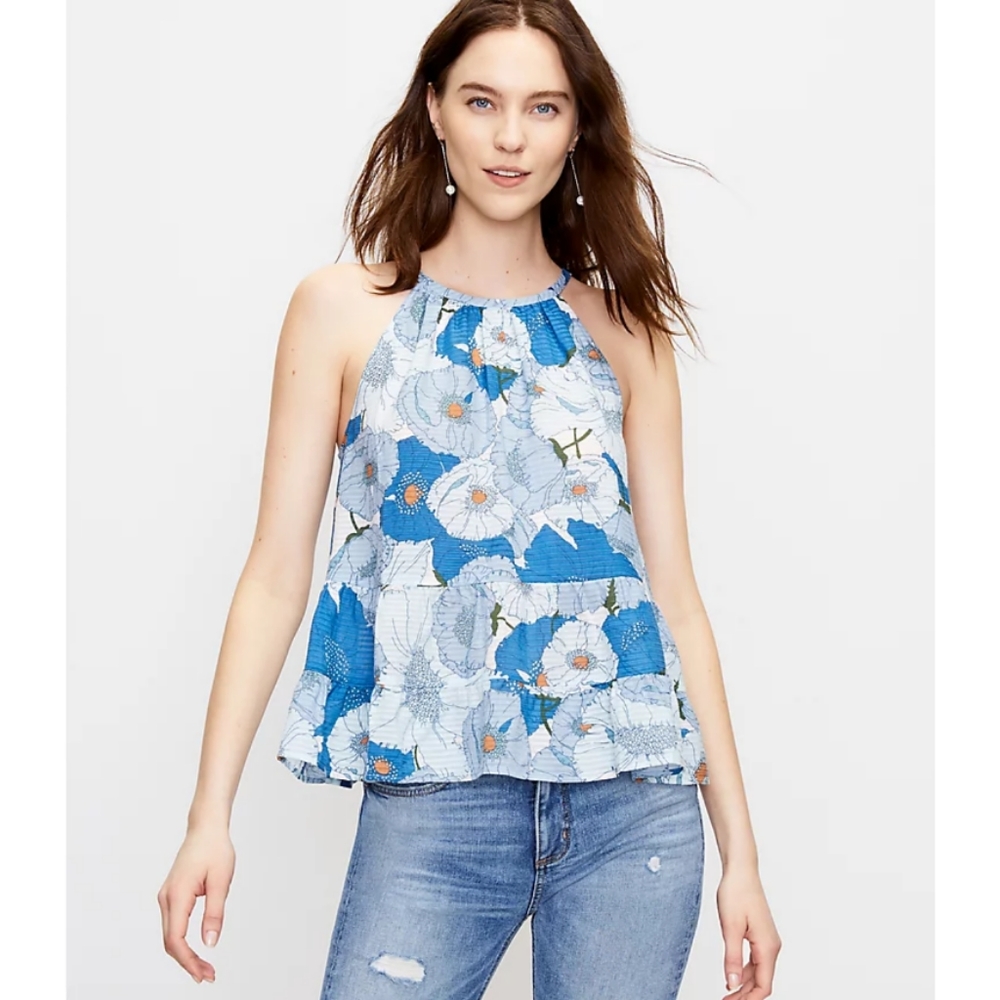LOFT Blue Floral Halter Top